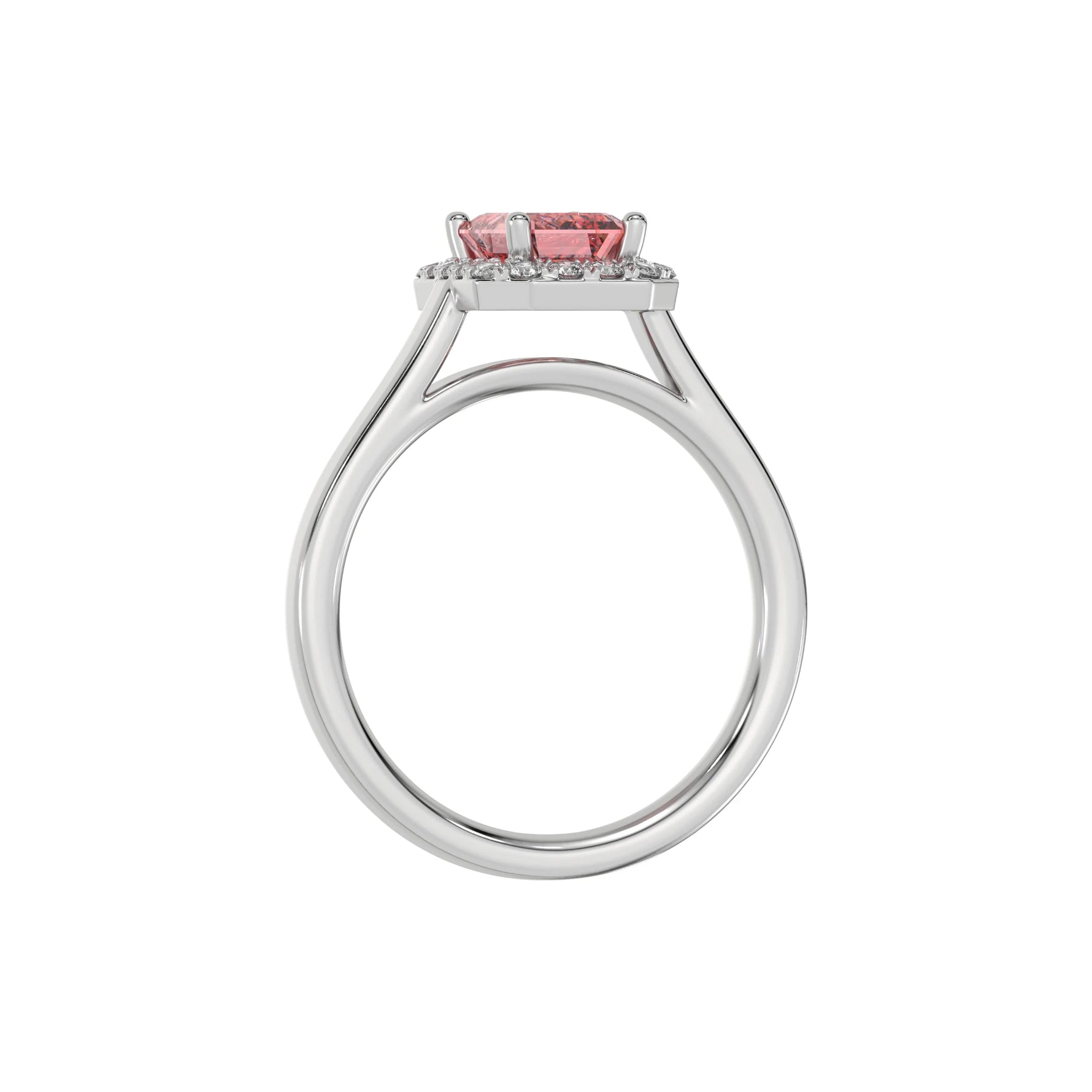 Halo Emerald Diamond Ring, Pink Emerald Cut Engagement Ring, Halo Wedding Ring, Pink Engagement Ring,