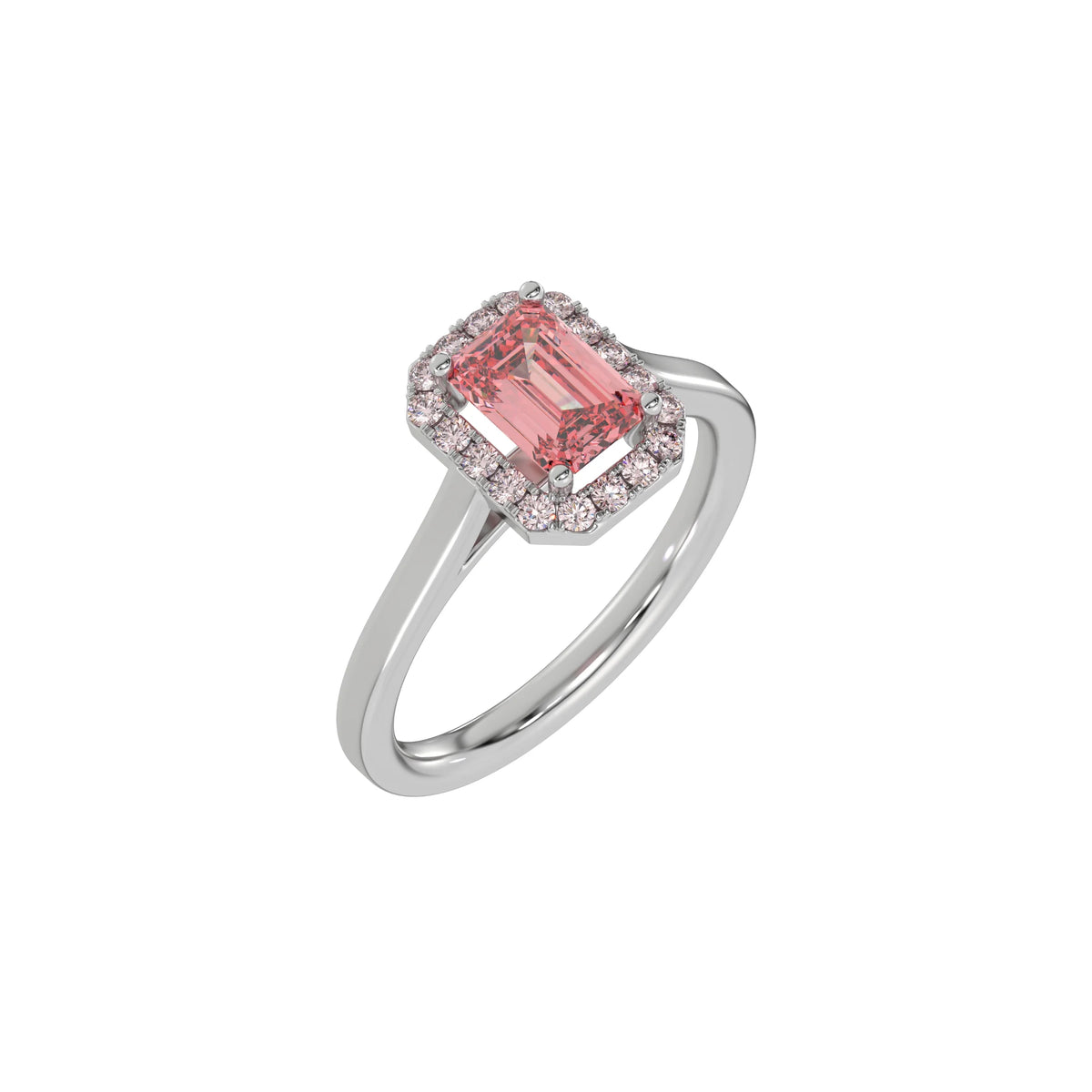 Halo Emerald Diamond Ring, Pink Emerald Cut Engagement Ring, Halo Wedding Ring, Pink Engagement Ring,