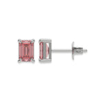 This white gold Classic Emerald Diamond Earrings made with an fancy pink emerald-cut diamonds set in a four prong setting in top view and side view