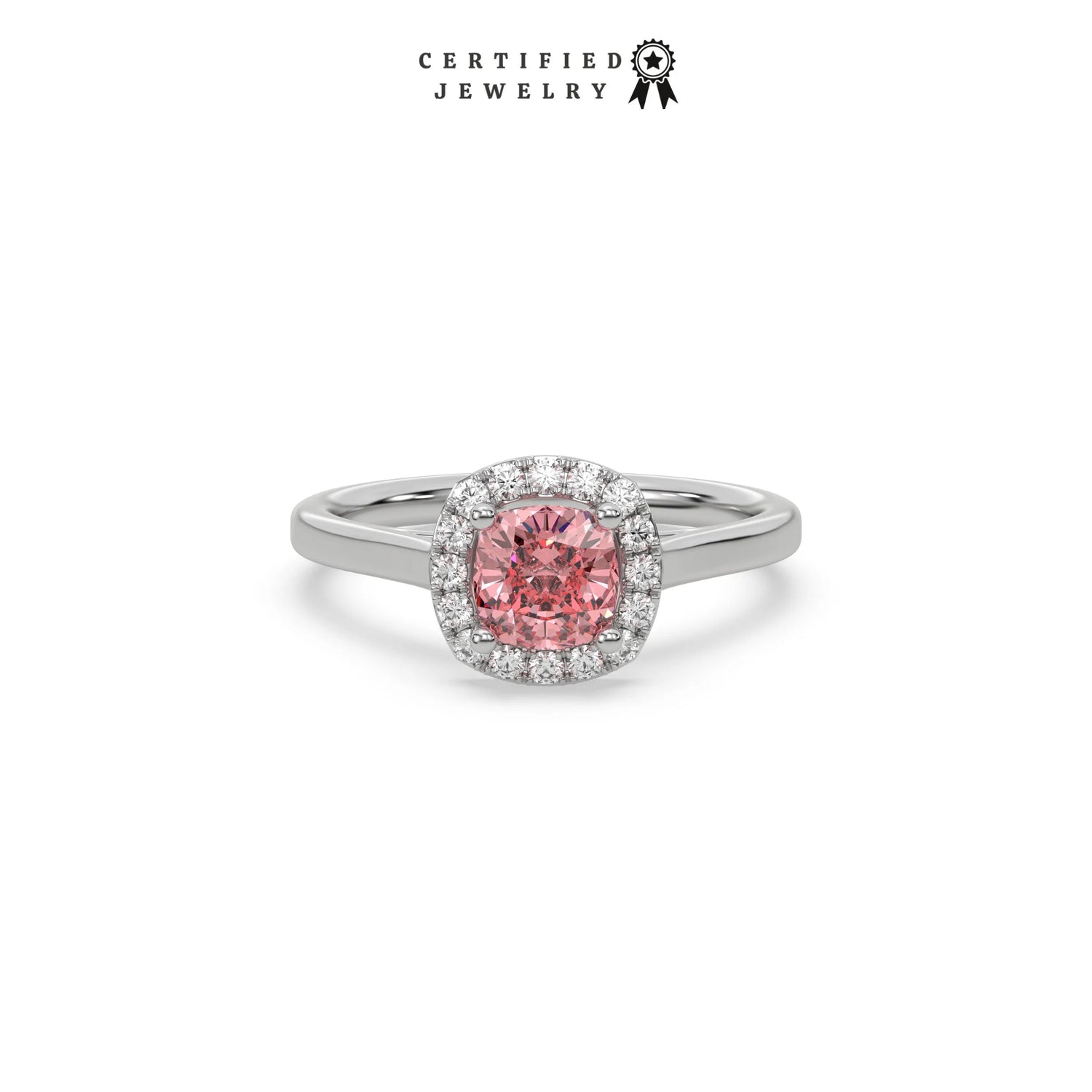 Pink Cushion Halo Diamond Ring, Pink Diamond Ring, Cushion Cut Engagement Ring, Cushion Halo Wedding Ring