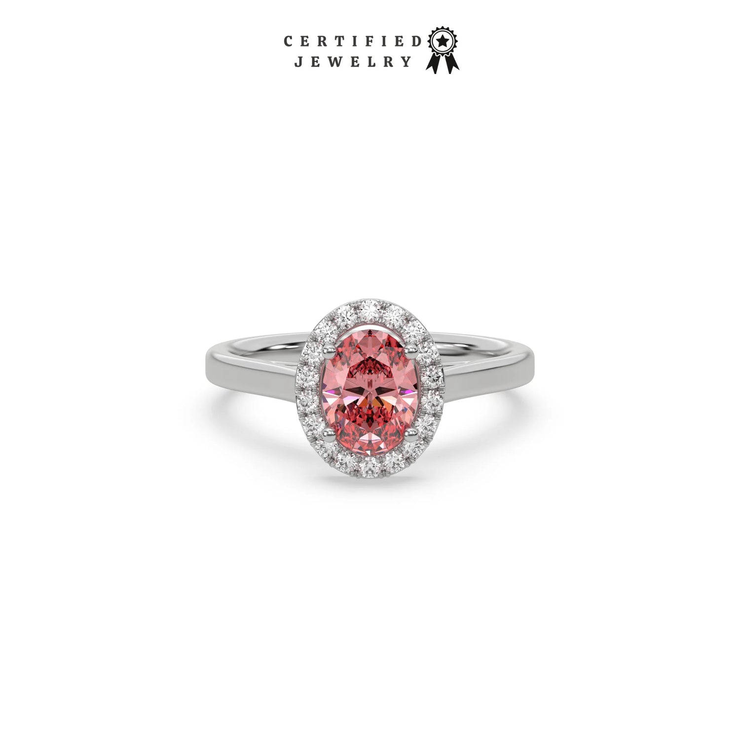 Pink Oval Halo Engagement Ring, 14K Pink Diamond Engagement Ring, Oval Halo Wedding Ring, Pink Diamond Jewelry