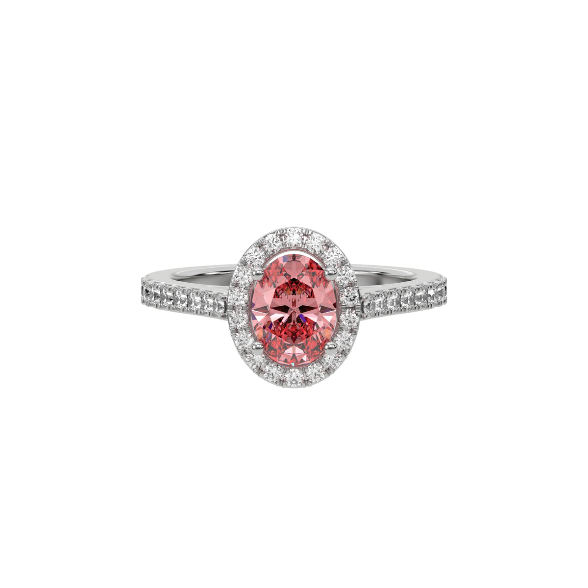 14K White Gold Fancy Pink Oval Solitaire Diamond Engagement Ring