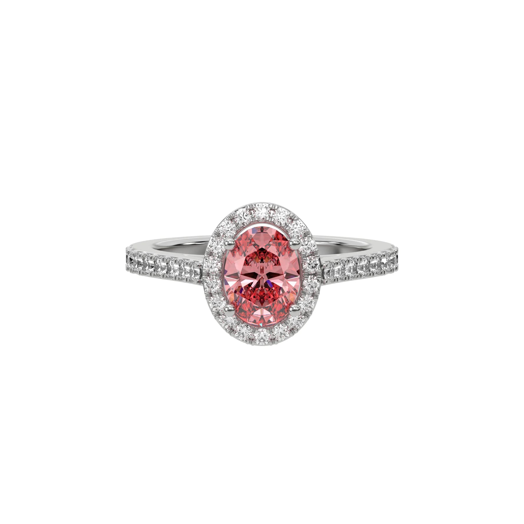 14K White Gold Fancy Pink Oval Solitaire Diamond Engagement Ring