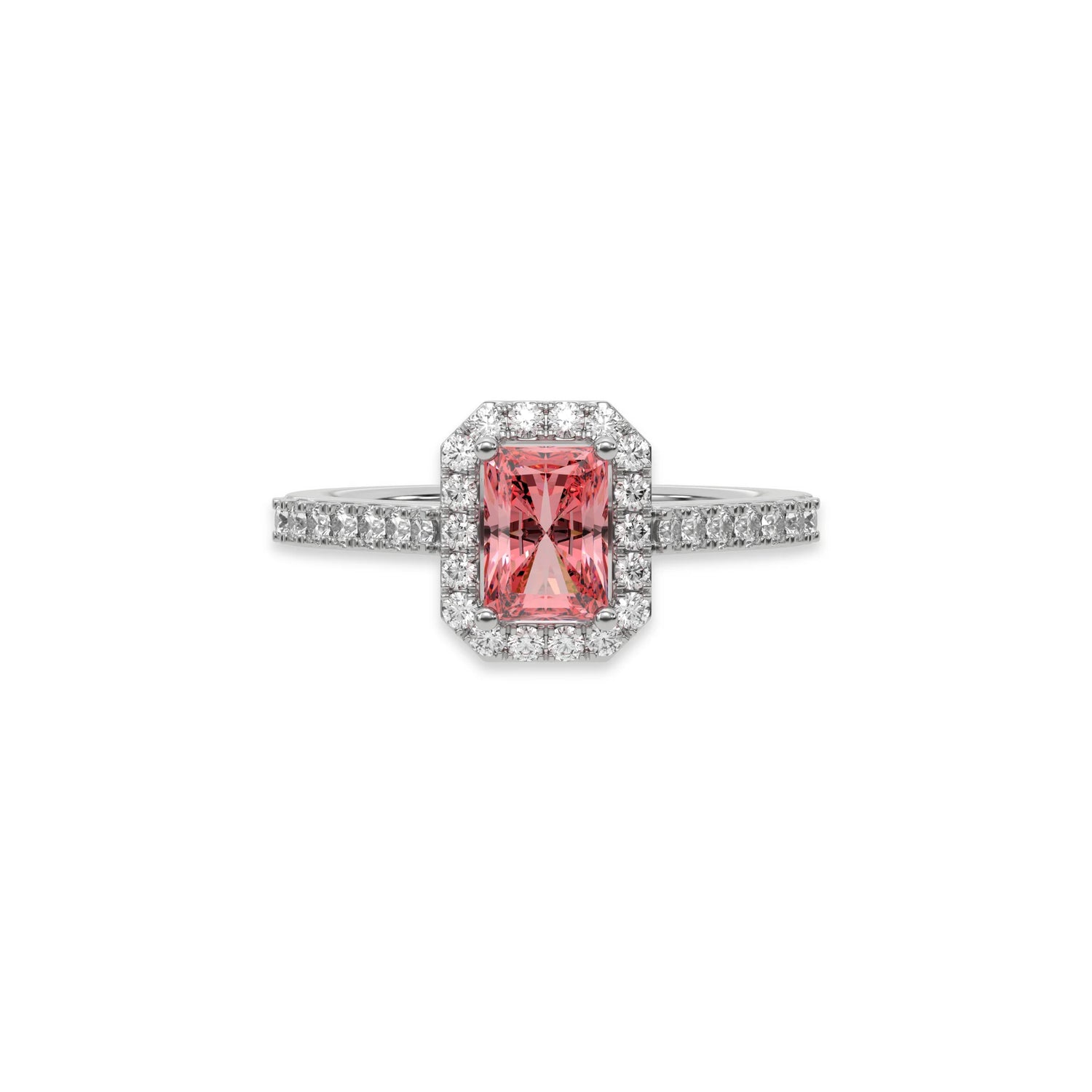14K White Gold Fancy Pink Radiant Solitaire Diamond Engagement Ring