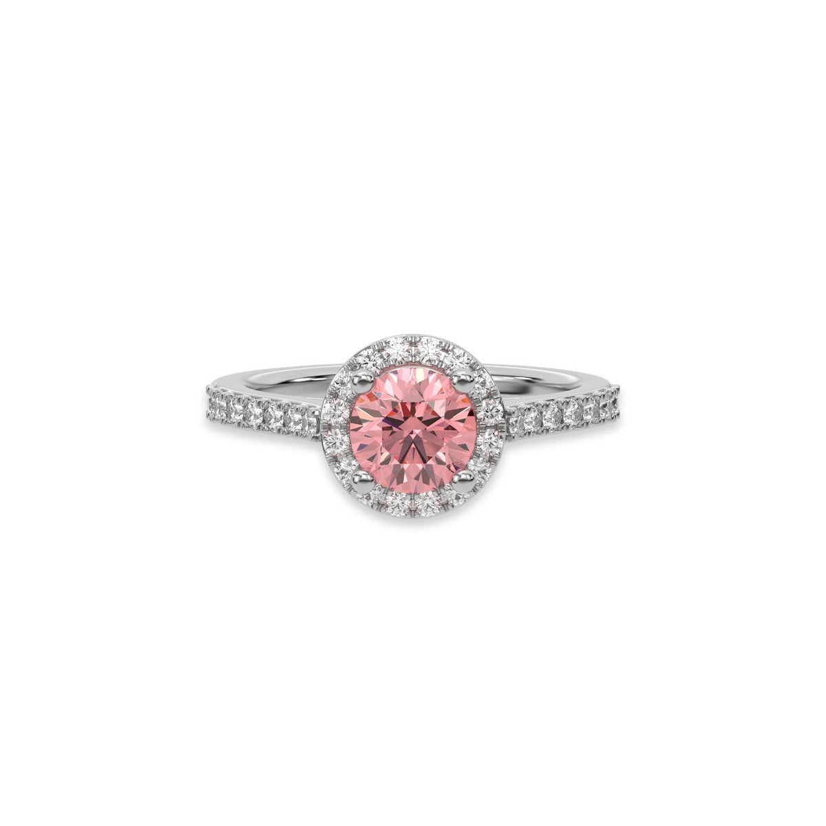14K White Gold Fancy Pink Round Solitaire Diamond Engagement Ring