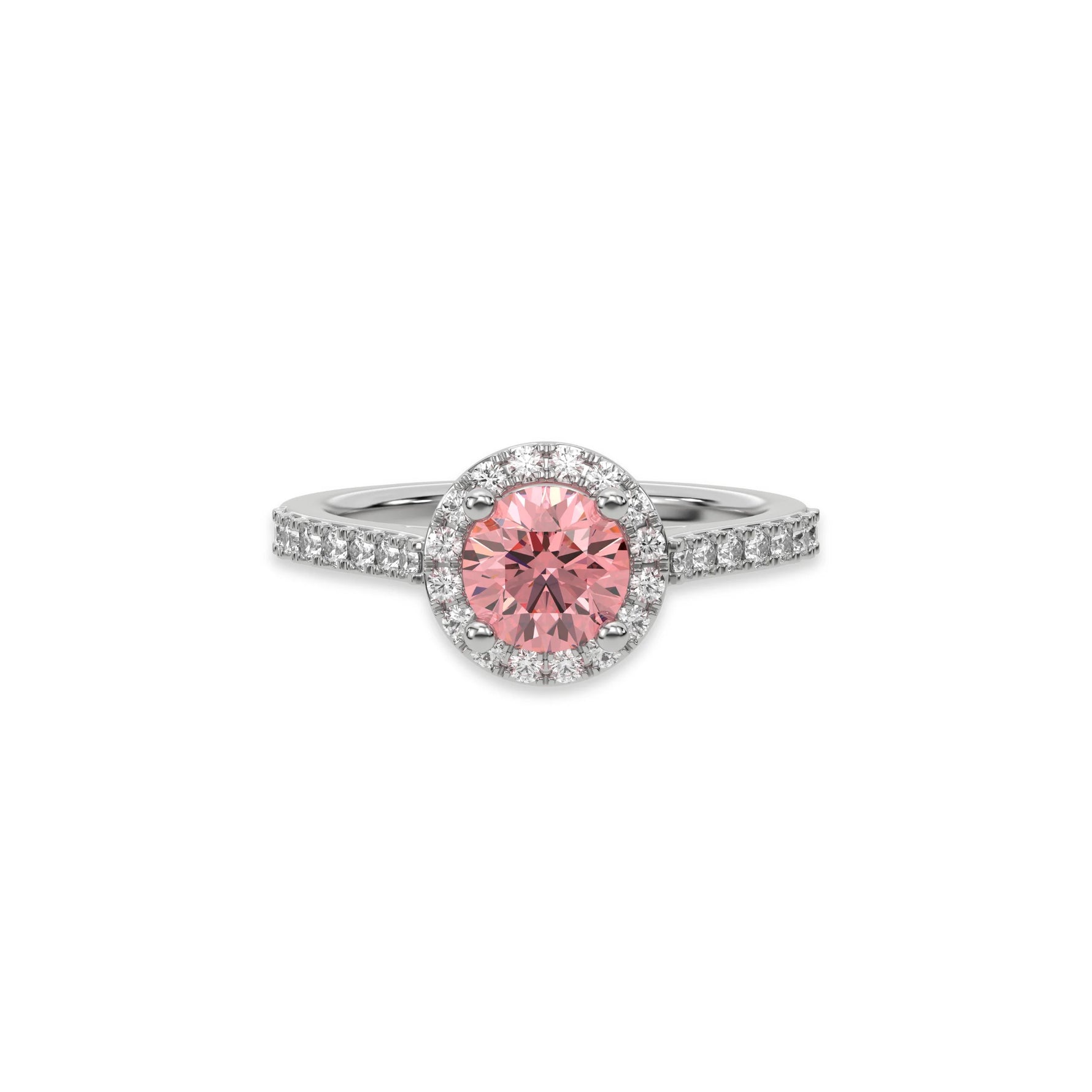 14K White Gold Fancy Pink Round Solitaire Diamond Engagement Ring