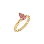 This yellow gold ring features a fancy Pink pear solitaire diamond elegantly secured in a three-prong setting on a solid gold band in 3D view