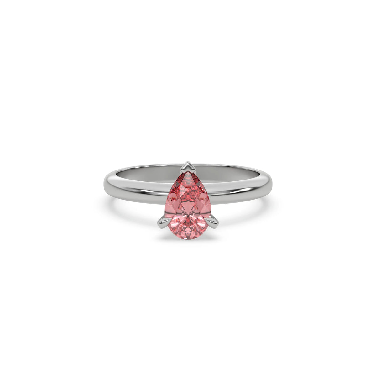 14K White Gold Pink Diamond Pear Solitaire Engagement Ring
