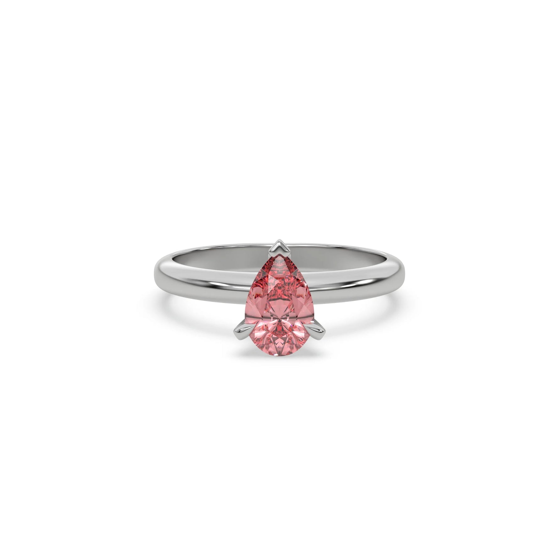 14K White Gold Pink Diamond Pear Solitaire Engagement Ring