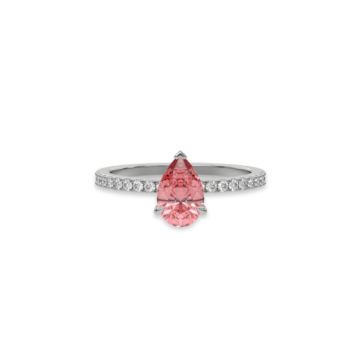18K White Gold Fancy Pink Pear Solitaire Diamond Engagement Ring