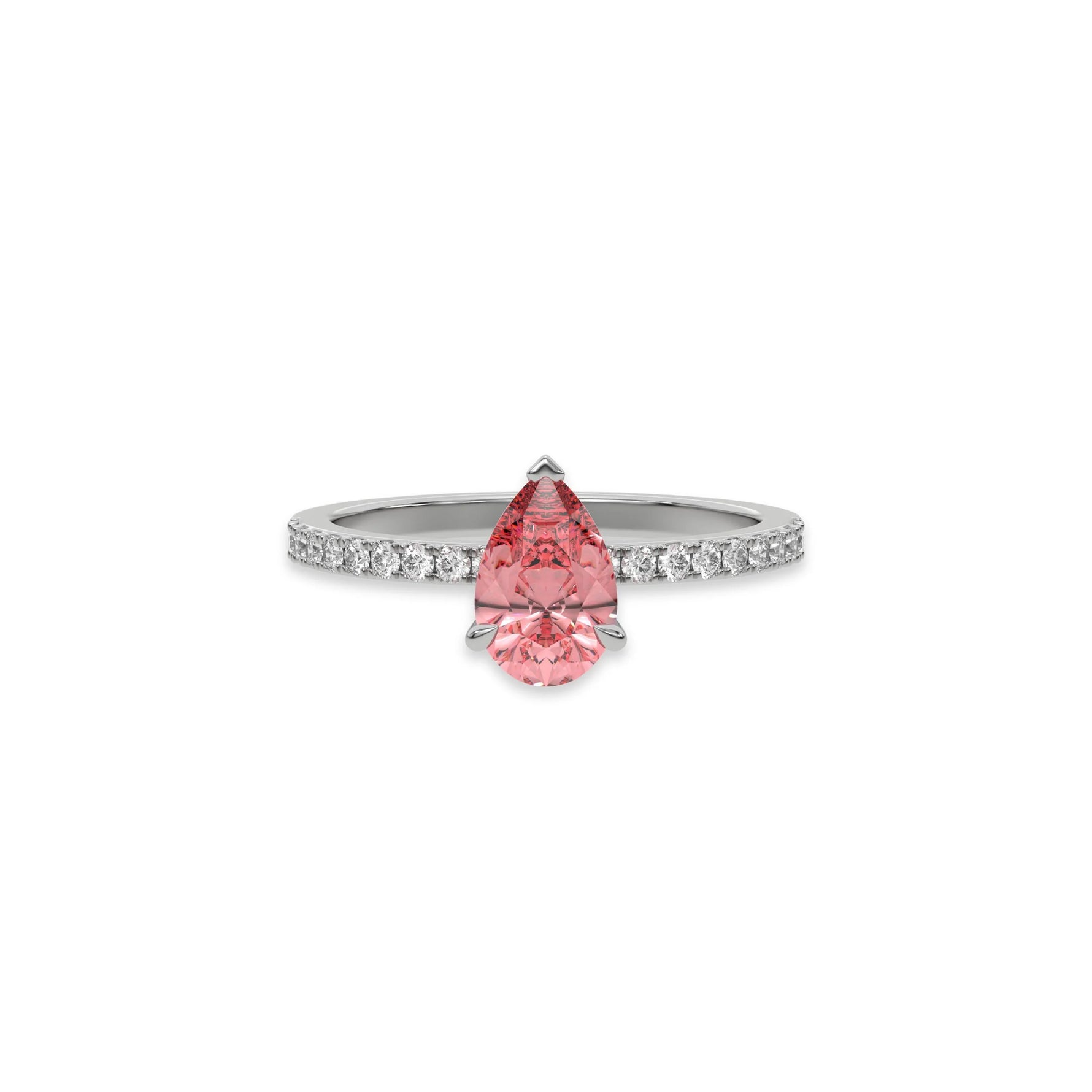 18K White Gold Fancy Pink Pear Solitaire Diamond Engagement Ring