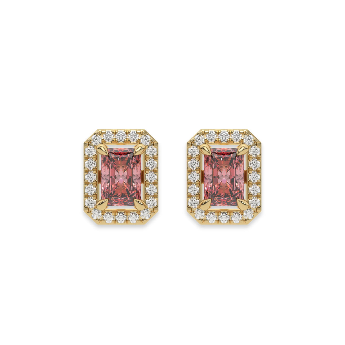 Fancy Pink Diamond Radiant Cut Halo Earrings