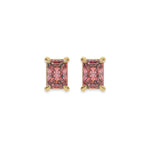 10k white gold Radiant Diamond Earrings made with a fancy pink radiant cut diamond set in a four prong setting