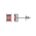 18k white gold Radiant Diamond Earrings made with a fancy pink radiant cut diamond set in a four prong setting