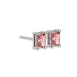 This white gold Classic Radiant Diamond Earrings made with a fancy pink radiant-cut diamonds set in a four prong setting in side view