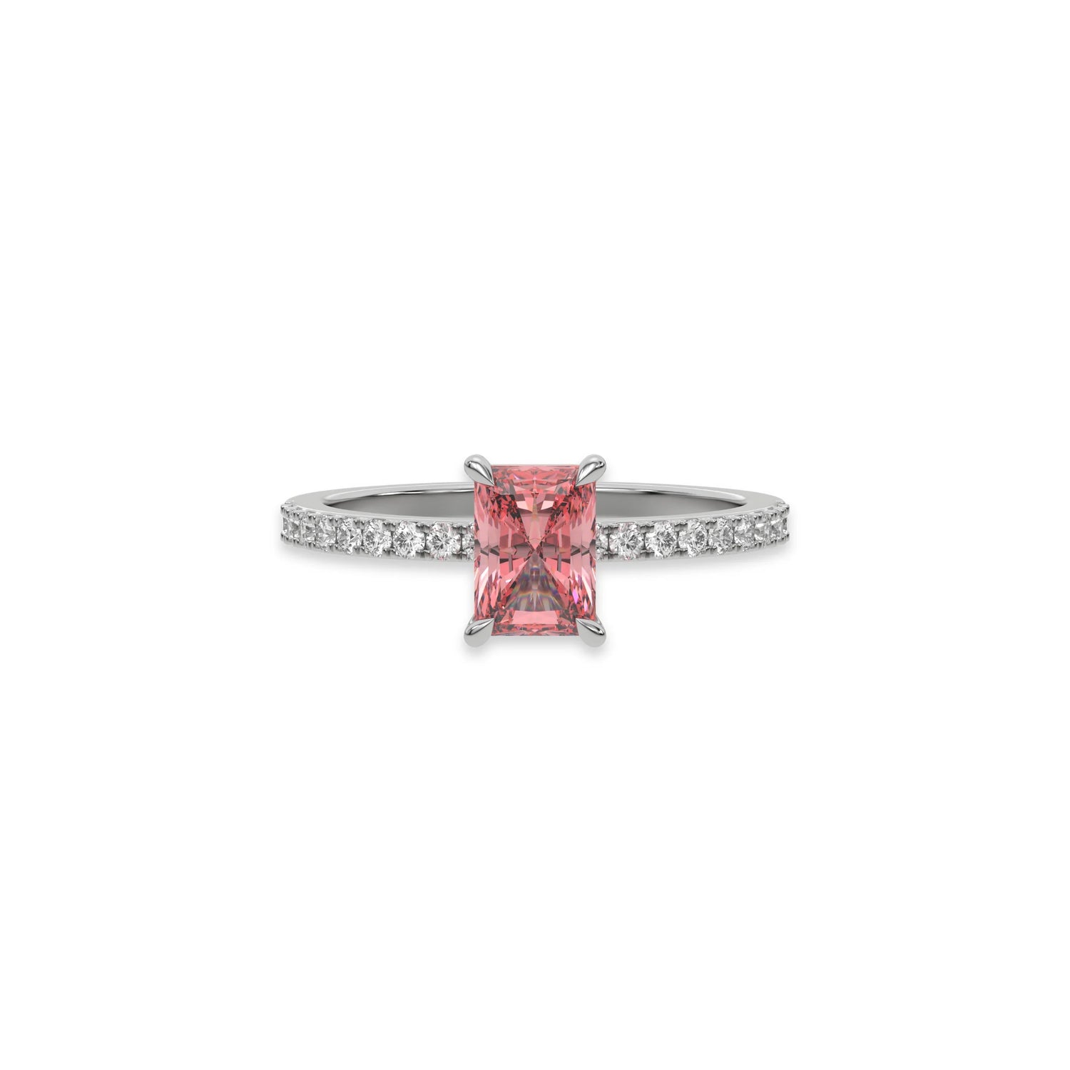  18K White Gold Fancy Pink Radiant Solitaire Diamond Engagement Ring
