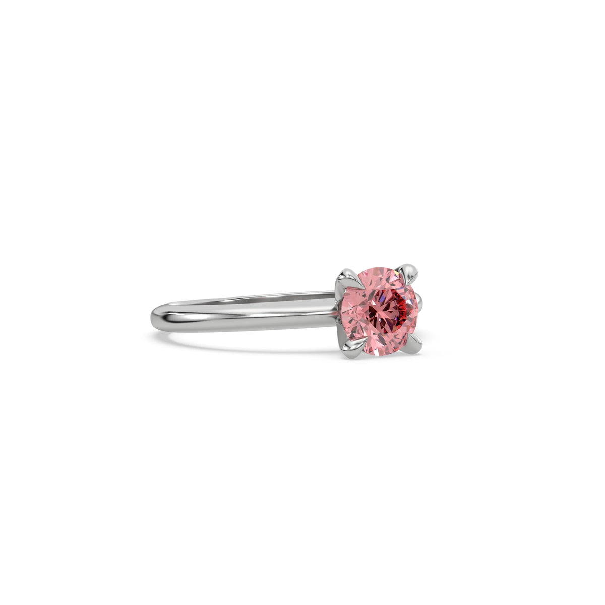 14K White Gold Fancy Pink Diamond Round Solitaire Engagement Ring