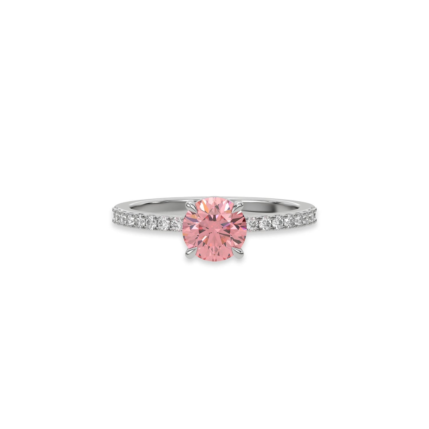 18K White Gold Fancy Pink Round Diamond Solitaire Engagement Ring