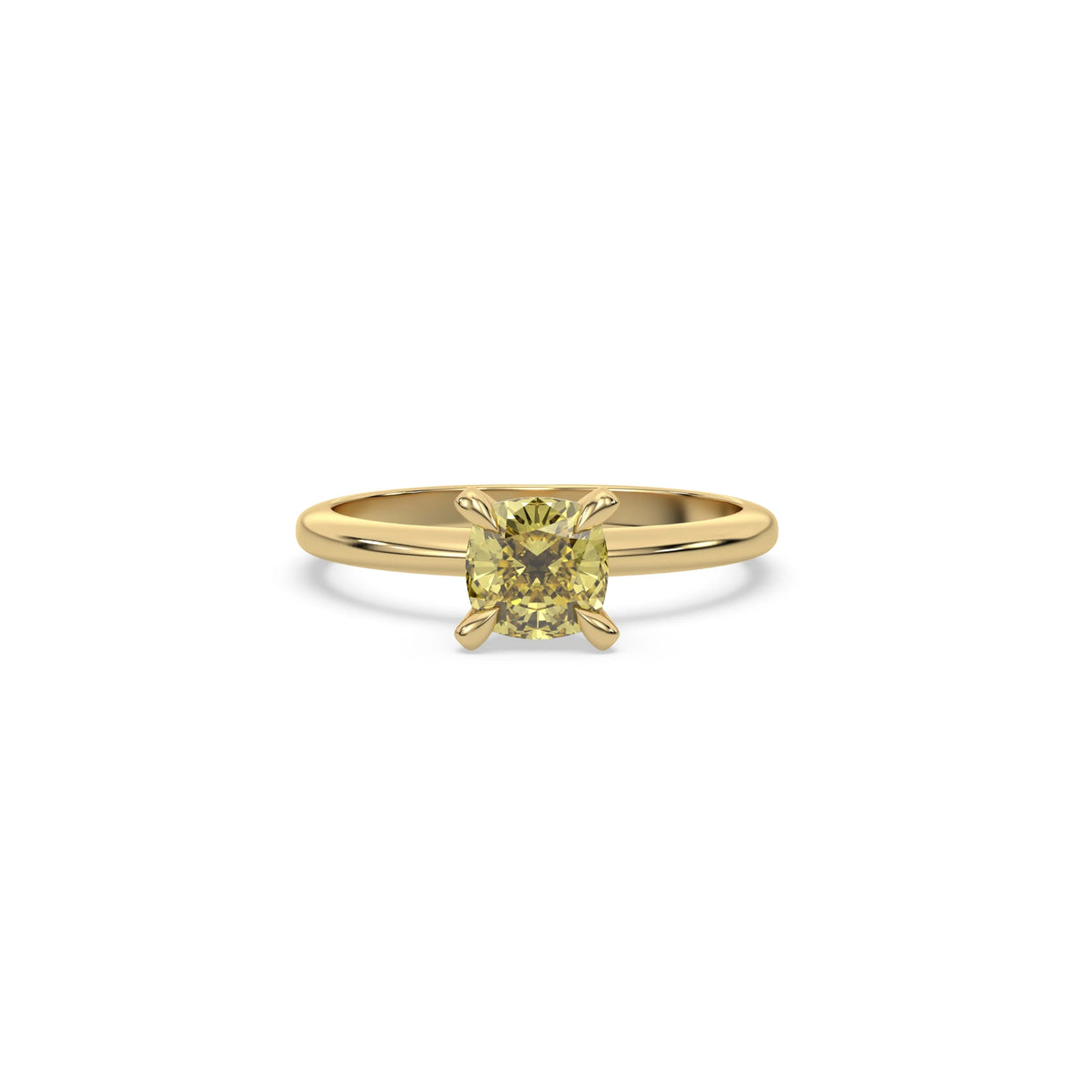 14K Yellow Gold Fancy Yellow Diamond Cushion Solitaire Ring