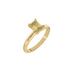 This yellow gold ring features an fancy Yellow emerald solitaire diamond elegantly secured in a four-prong setting on a solid gold band in 3D view