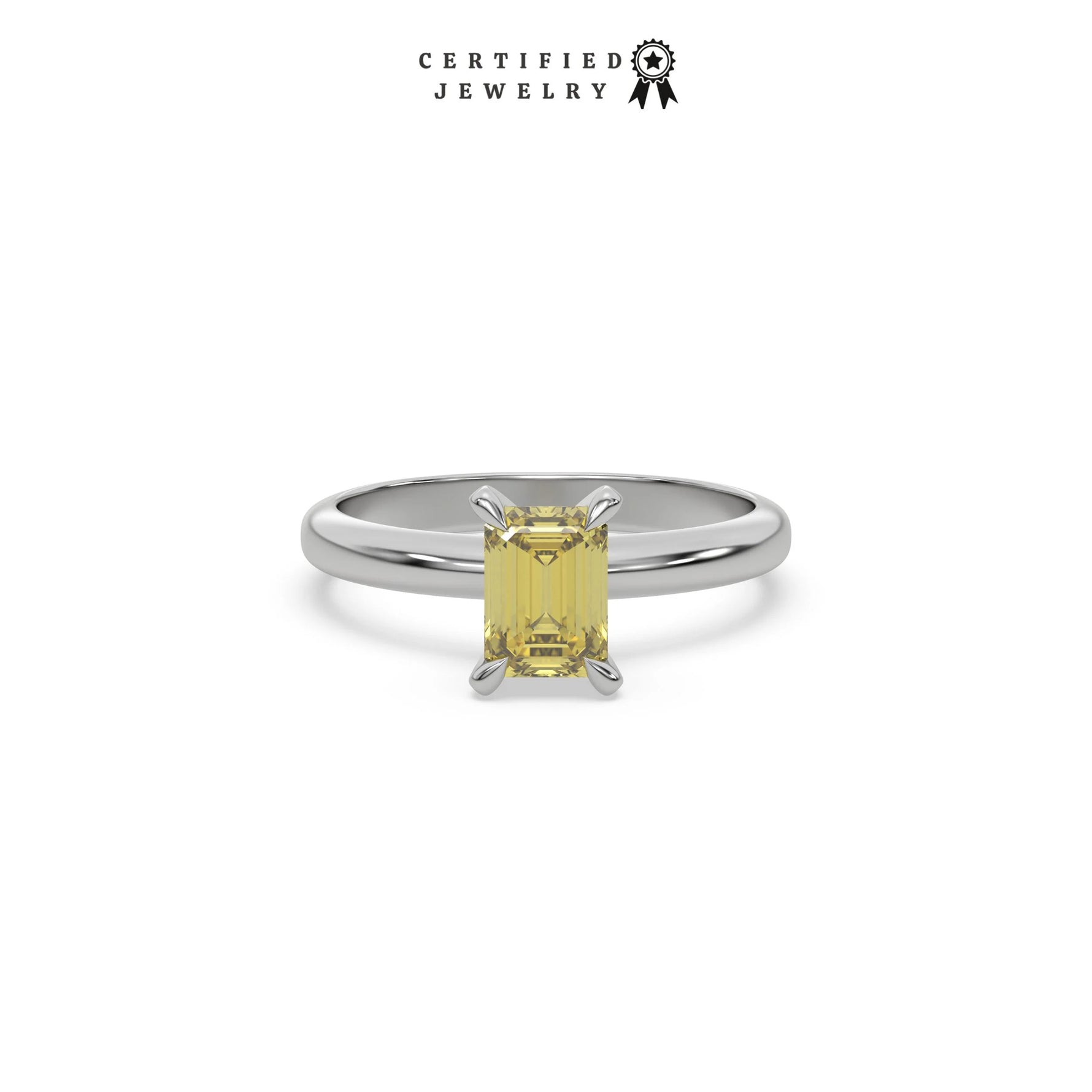 Yellow Diamond Ring, Emerald Cut Diamond Solitaire Engagement Ring, Gold Diamond Ring, Wedding Ring, White Gold Ring, Gift