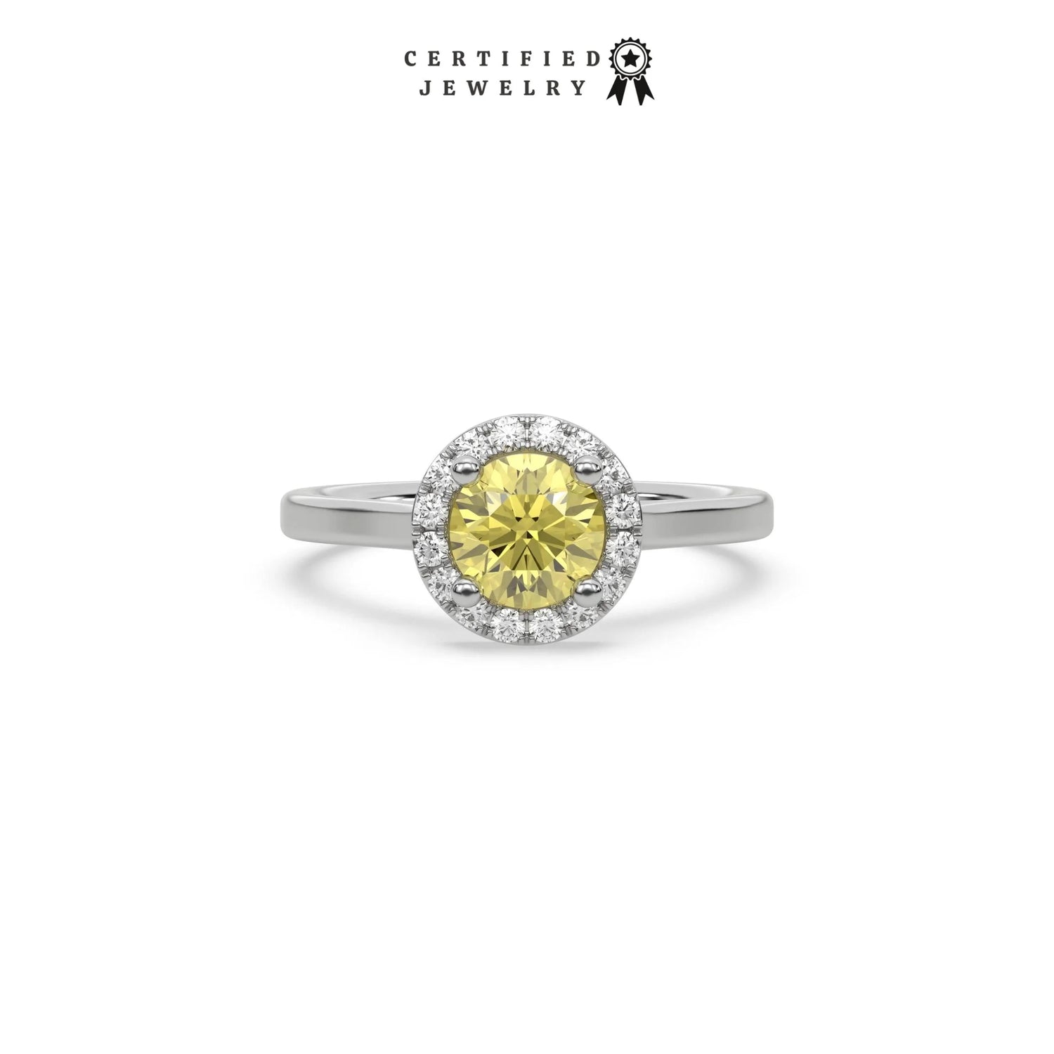 Yellow Halo Engagement Ring, Round Halo Wedding Ring, Halo Round Diamond Engagement Ring,