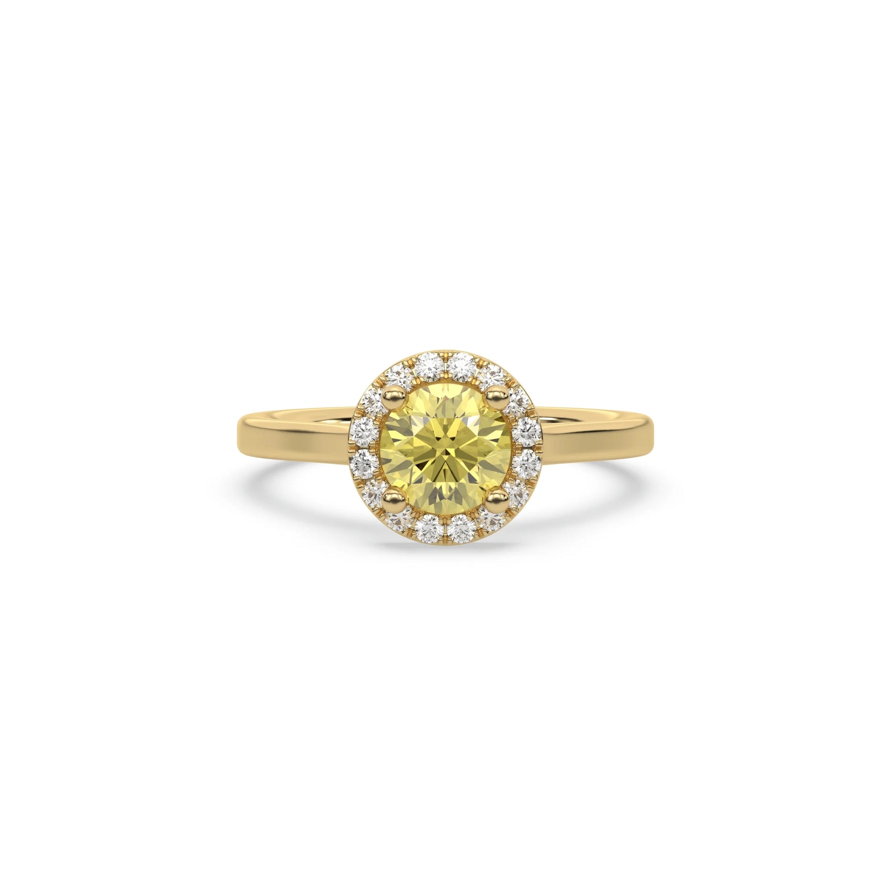 Yellow Halo Engagement Ring, Round Halo Wedding Ring, Halo Round Diamond Engagement Ring,