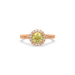 Yellow Halo Engagement Ring, Round Halo Wedding Ring, Halo Round Diamond Engagement Ring,