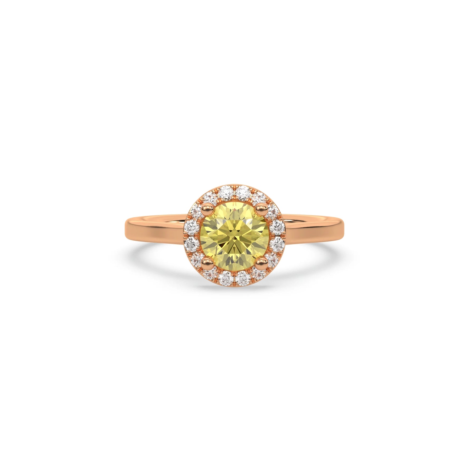 Yellow Halo Engagement Ring, Round Halo Wedding Ring, Halo Round Diamond Engagement Ring,