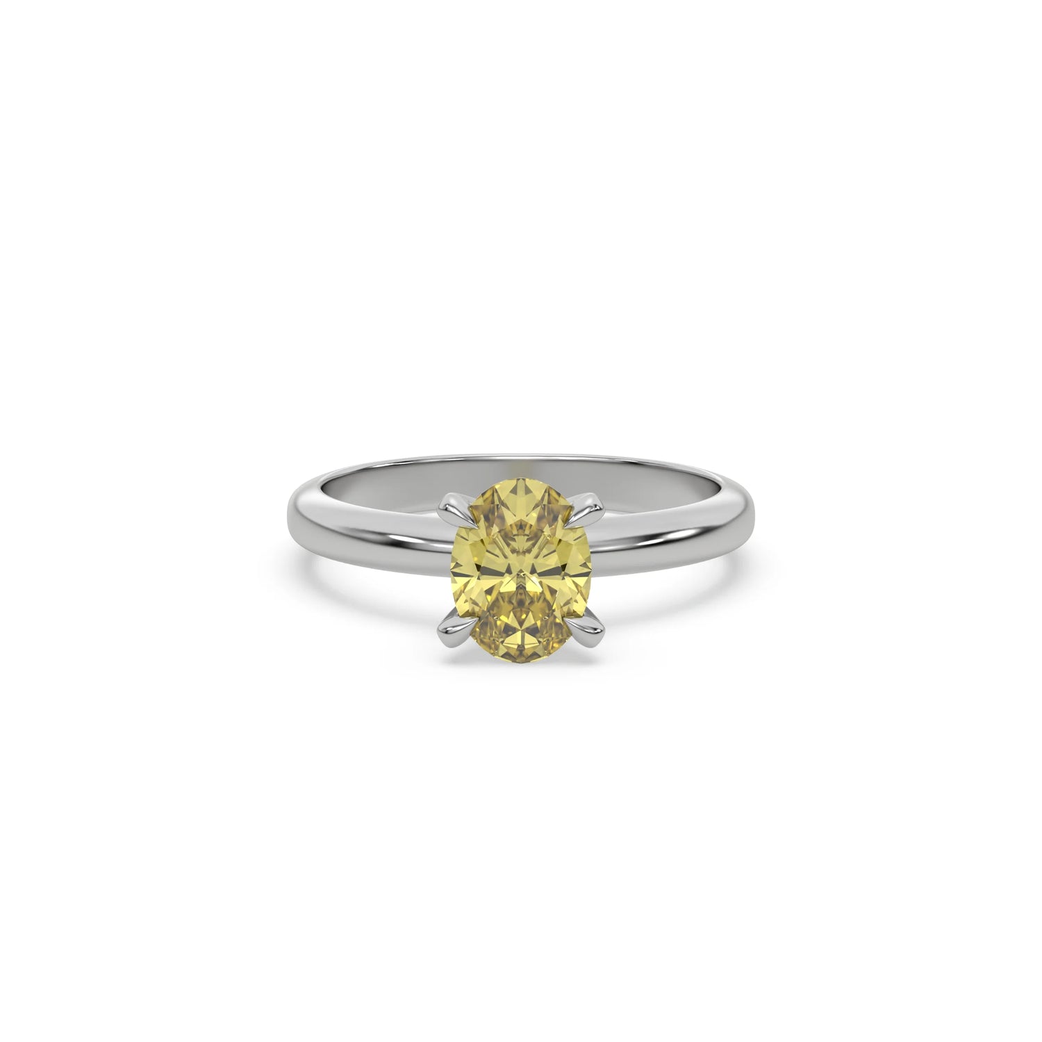 18K White Gold Yellow Diamond Classic Oval Engagement Ring