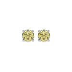 18k white gold Round Diamond Studs made with fancy yellow round brilliant-cut diamonds set in a four prong setting