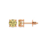 This rose gold Classic Round Diamond Studs made with fancy yellow round brilliant-cut diamonds set in a four prong setting in top view and side view