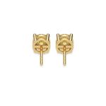 This yellow gold Classic Round Diamond Studs made with fancy yellow round brilliant-cut diamonds set in a four prong setting in back view