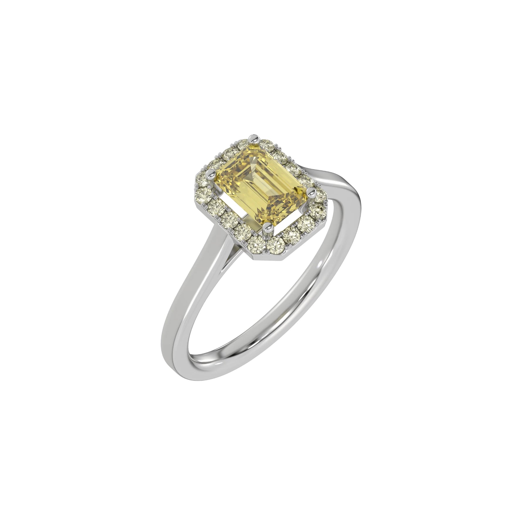 Yellow Emerald Cut Engagement Ring, Halo Wedding Ring, Yellow Diamond Ring, Gift