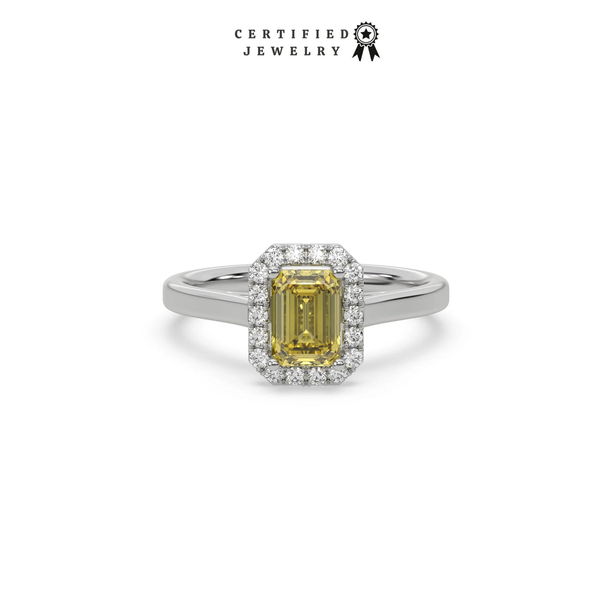 Yellow Emerald Cut Engagement Ring, Halo Wedding Ring, Yellow Diamond Ring, Gift