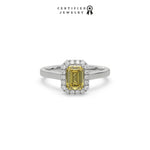 Yellow Emerald Cut Engagement Ring, Halo Wedding Ring, Yellow Diamond Ring, Gift