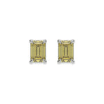 10k white gold Emerald Diamond Earrings made with an fancy yellow emerald-cut diamond set in a four prong setting