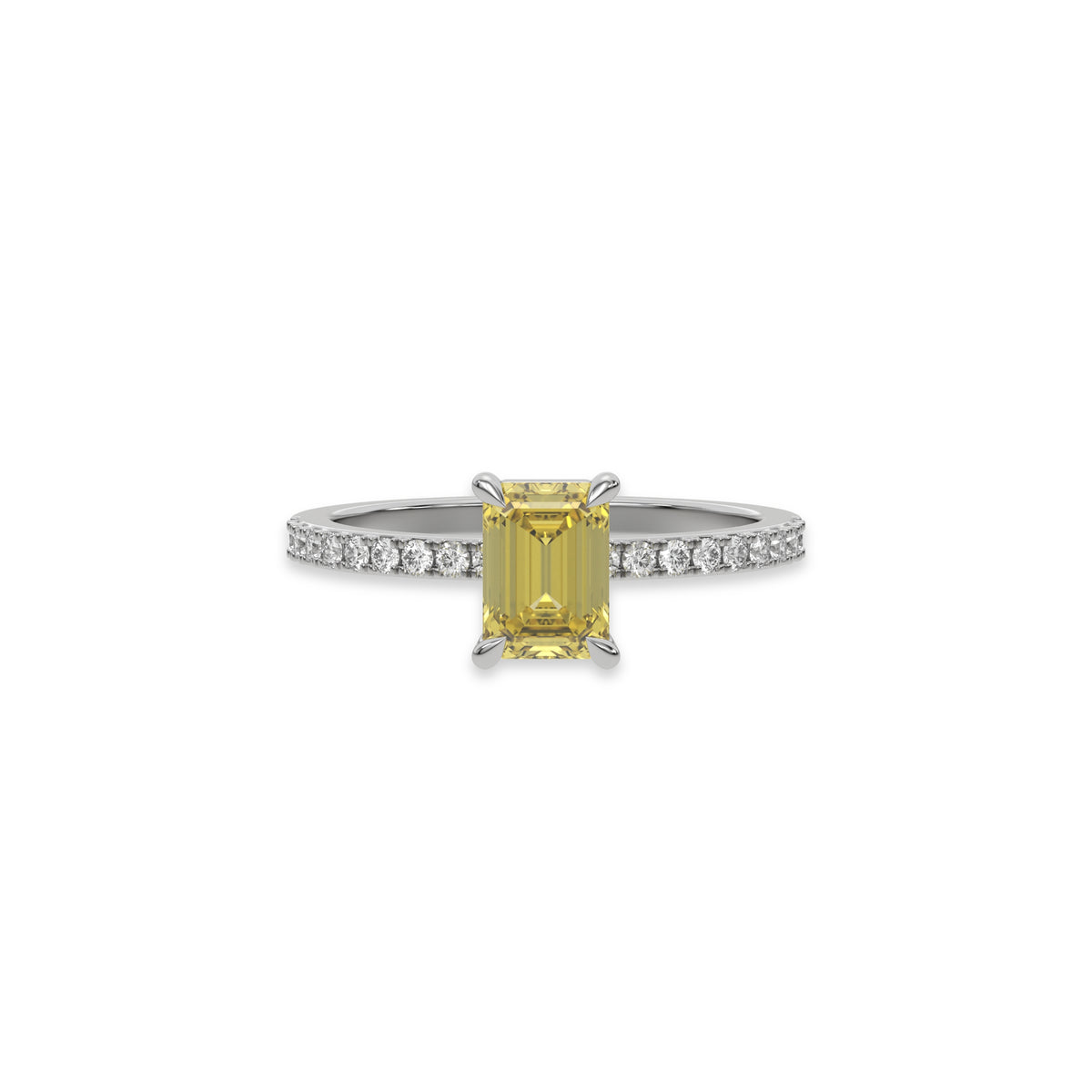 18K White Gold Fancy Yellow Emerald Solitaire Diamond Engagement Ring