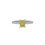 18K White Gold Fancy Yellow Emerald Solitaire Diamond Engagement Ring