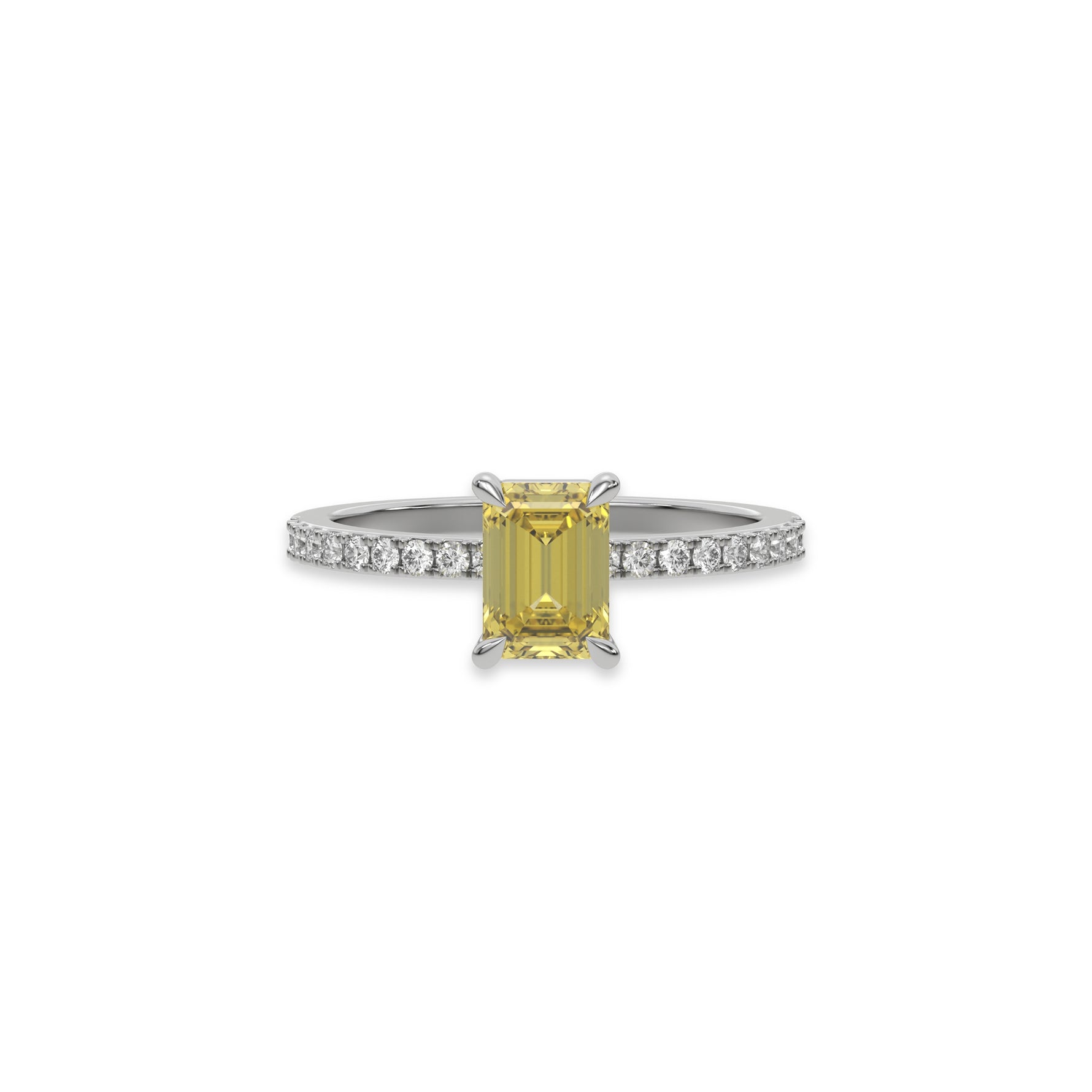 18K White Gold Fancy Yellow Emerald Solitaire Diamond Engagement Ring