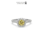 Yellow Cushion Halo Diamond Ring, Yellow Diamond Ring, Cushion Cut Engagement Ring, Cushion Halo Wedding Ring