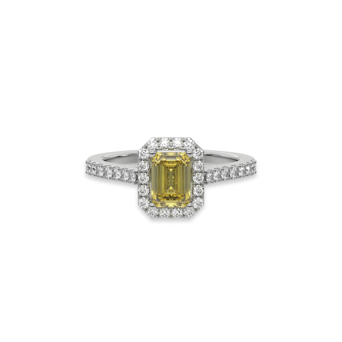 18K White Gold Fancy Yellow Emerald Solitaire Engagement Ring