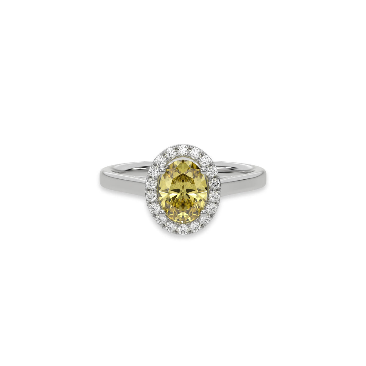 14K White Gold Fancy Yellow Oval Diamond Engagement Ring