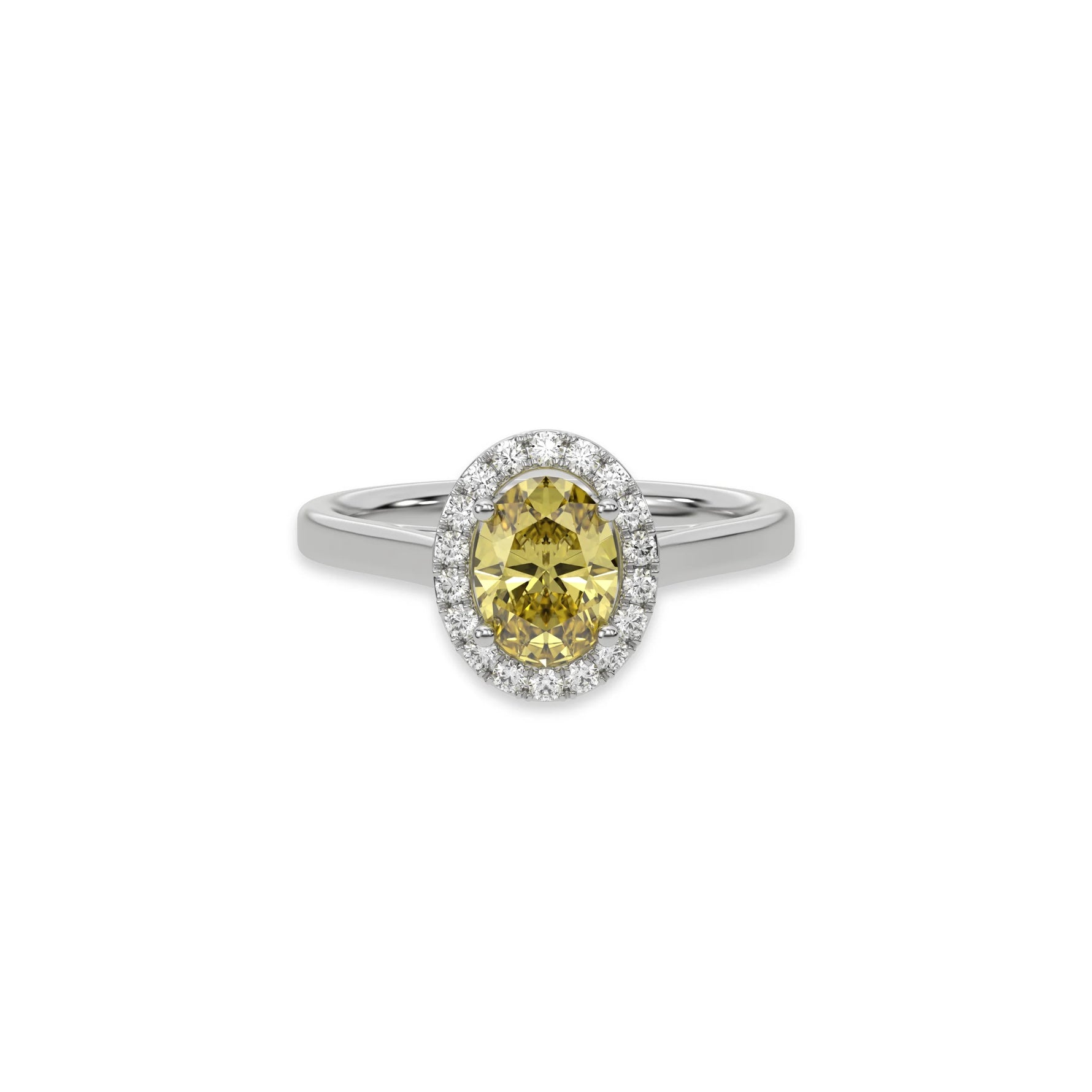 14K White Gold Fancy Yellow Oval Diamond Engagement Ring