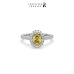 Yellow Oval Halo Engagement Ring, Yellow Diamond Engagement Ring, Halo Wedding Ring, Yellow Diamond Jewelry