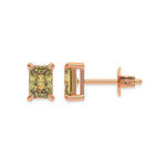 This rose gold Classic Radiant Diamond Earrings made with a fancy yellow radiant-cut diamonds set in a four prong setting in top view and side view