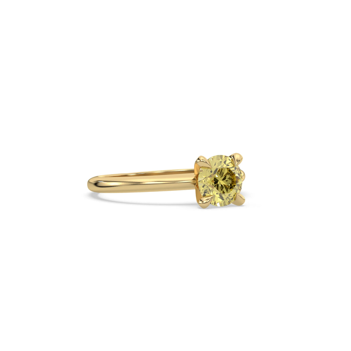14K Yellow Gold Fancy Yellow Diamond Round Solitaire Engagement Ring