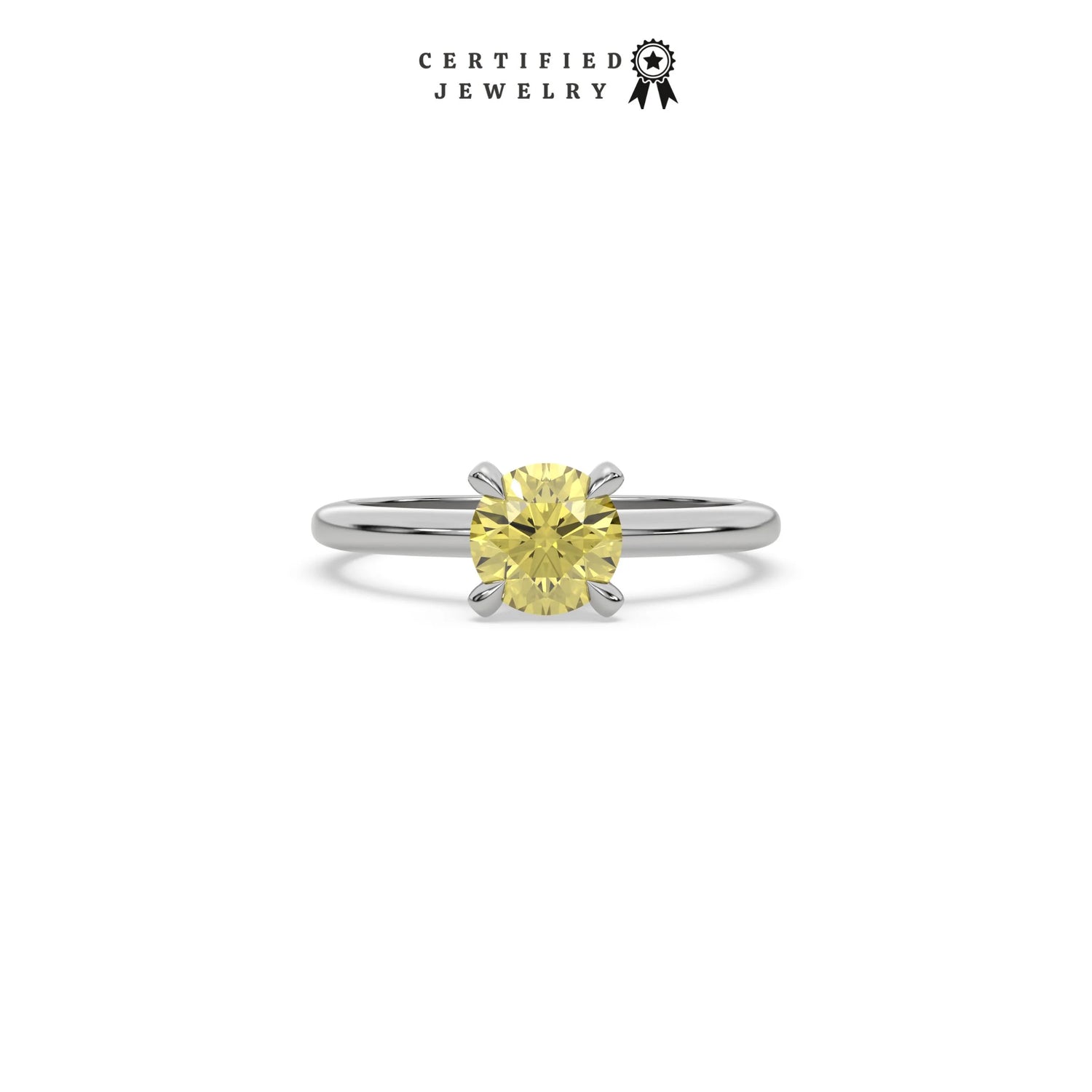 Yellow Diamond Ring, Round Diamond Ring, White Gold Engagement Ring, Solitaire Diamond Ring, Round Wedding Ring, Anniversary Gift