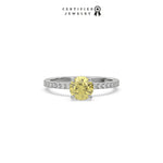 Yellow Round Engagement Ring, Pave Yellow Diamond Ring, Solitaire Engagement Ring