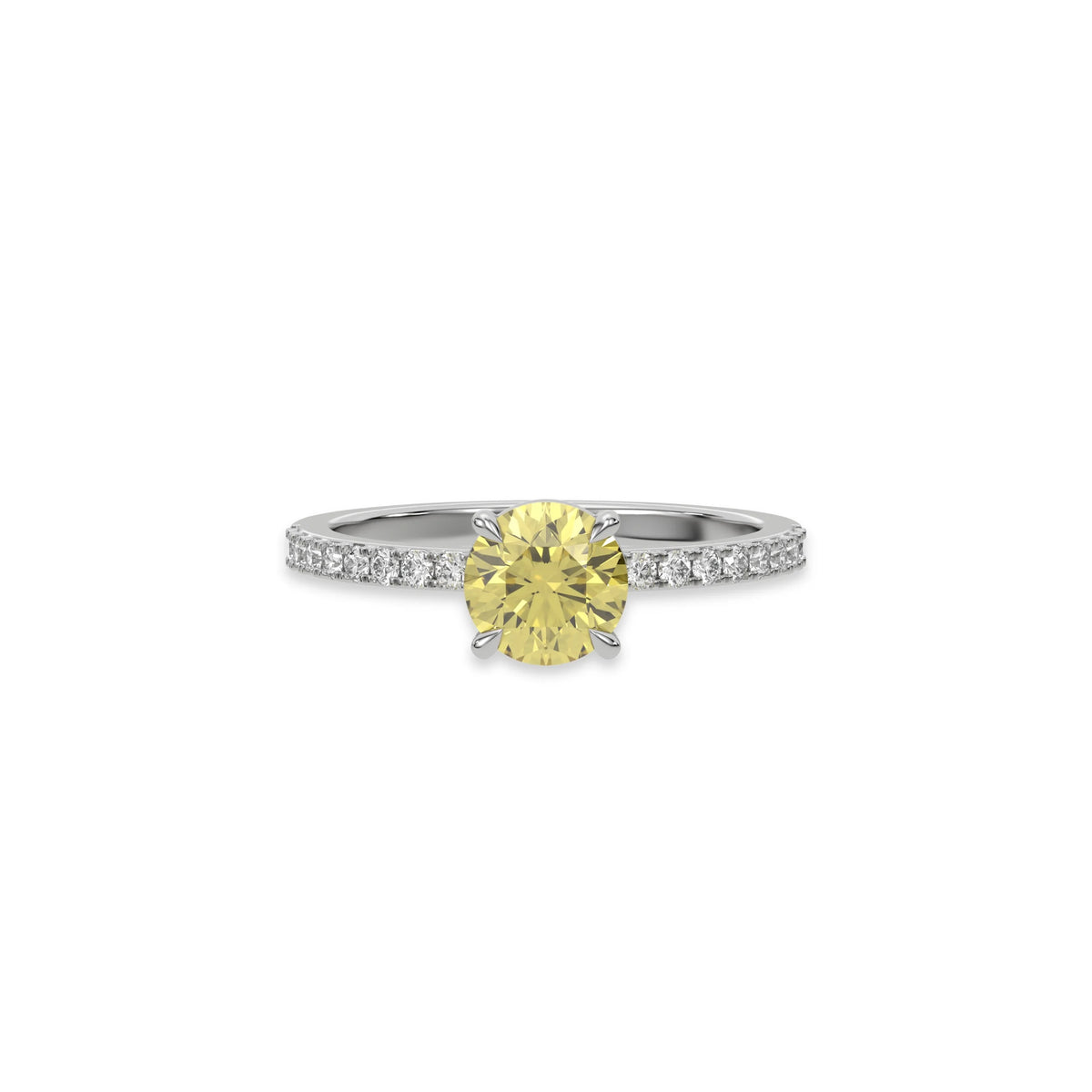 18K White Gold Fancy Yellow Round Diamond Solitaire Engagement Ring